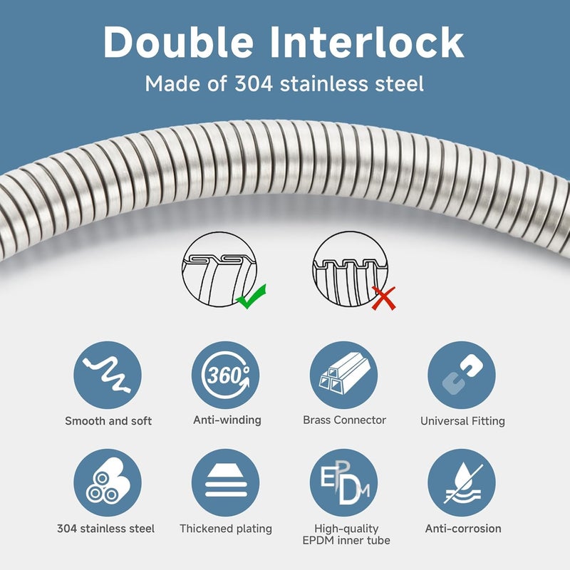 JASYA Shower Hose Extra Long 304 Stainless Steel Handheld Showerhead Hoses,Anti Winding Interface,With Brass Insert And Nut-durable ＆ Flexible Rv Shower Hose Replacement (Brushed Nickel, 39 Inches) - Image 4